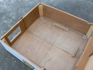 The wooden case of the webcam server, opened, top view